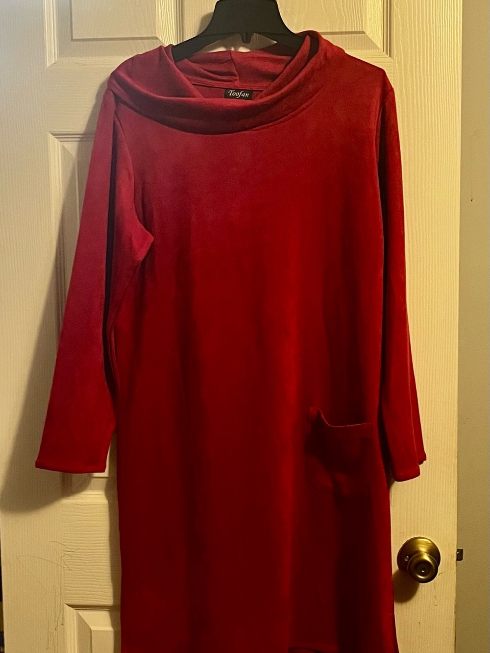 Toofan Red Velvet Long Sleeve Cowl-Neck Dress